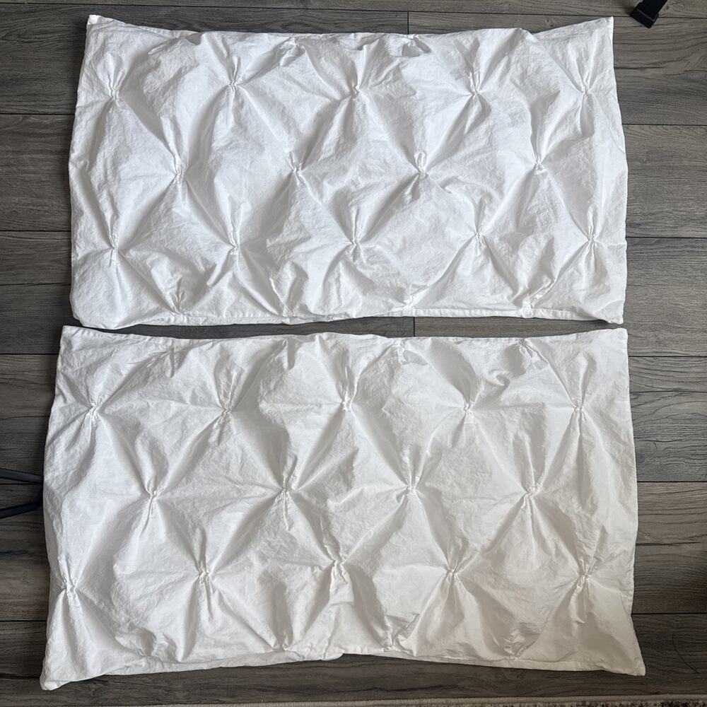 West Elm Organic Cotton Pintuck King Pillow Shams White Set of 2 Envelope Case